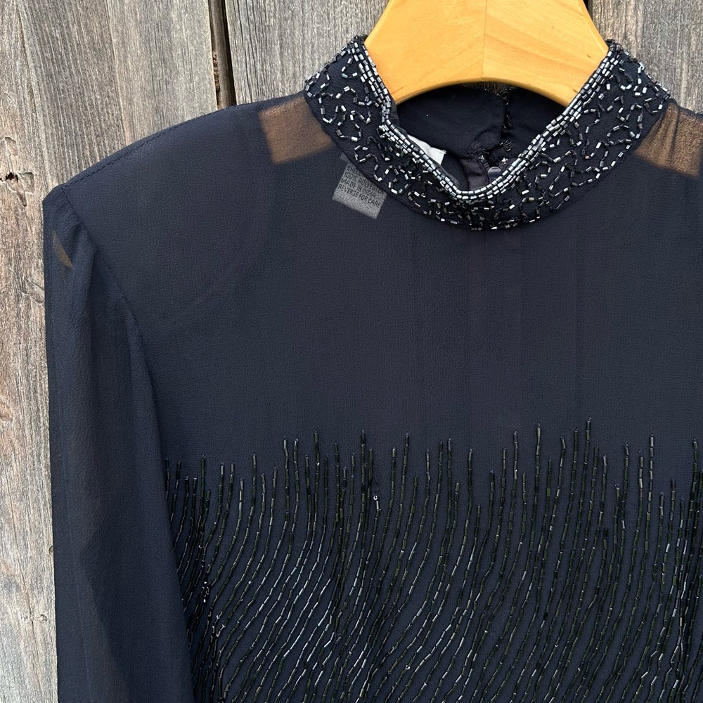 Vintage Y2K Jkara Beaded Sheer Blouse Top Polyester Black 8 - Picture 2 of 16